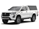 Toyota Hilux with Black Alu-Cab Explorer Canopy for extra cab, with treaded finish. Camp4x4 camp 4x4, overlanding, camping