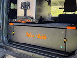 Alu-Cab Jimny Drawer System, with an Alu-Cab Tilting Fridge Slide mounted on top