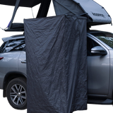 Toyota Fortuner with a RoofPod Roof Pod rooftop tent and Shower Cube and awning. ComfyPod, SoloPod, CozyPod. Camp 4x4, Available at Camp4x4. Overlanding Products and fitments. Camping gear