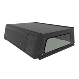 Black Alu-Cab Explorer Canopy for extra cab, with treaded finish. Camp4x4 camp 4x4, overlanding, camping