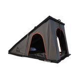 Gray and black Alu-Cab LT50 light weight rooftop tent. Camp4x4. camp 4x4, overlanding, camping. Double Cab. Single Cab. Extra Cab. Off-road