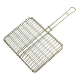 Metal grill braai grid with handle on a white background