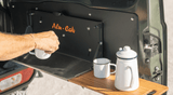 Making tea & coffee is a breeze with the outdoor camping set and Alu-Cab shelves.