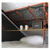 Alu-Cab rooftop tent fitted with the Bamboo interior drop down table, pillows and a speaker. camping 4x4. 
outdoor adventures